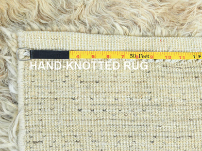 Beige 2'7" x 10'1" Modern and Contemporary Hand knotted Wool Rug - Sku: O082573