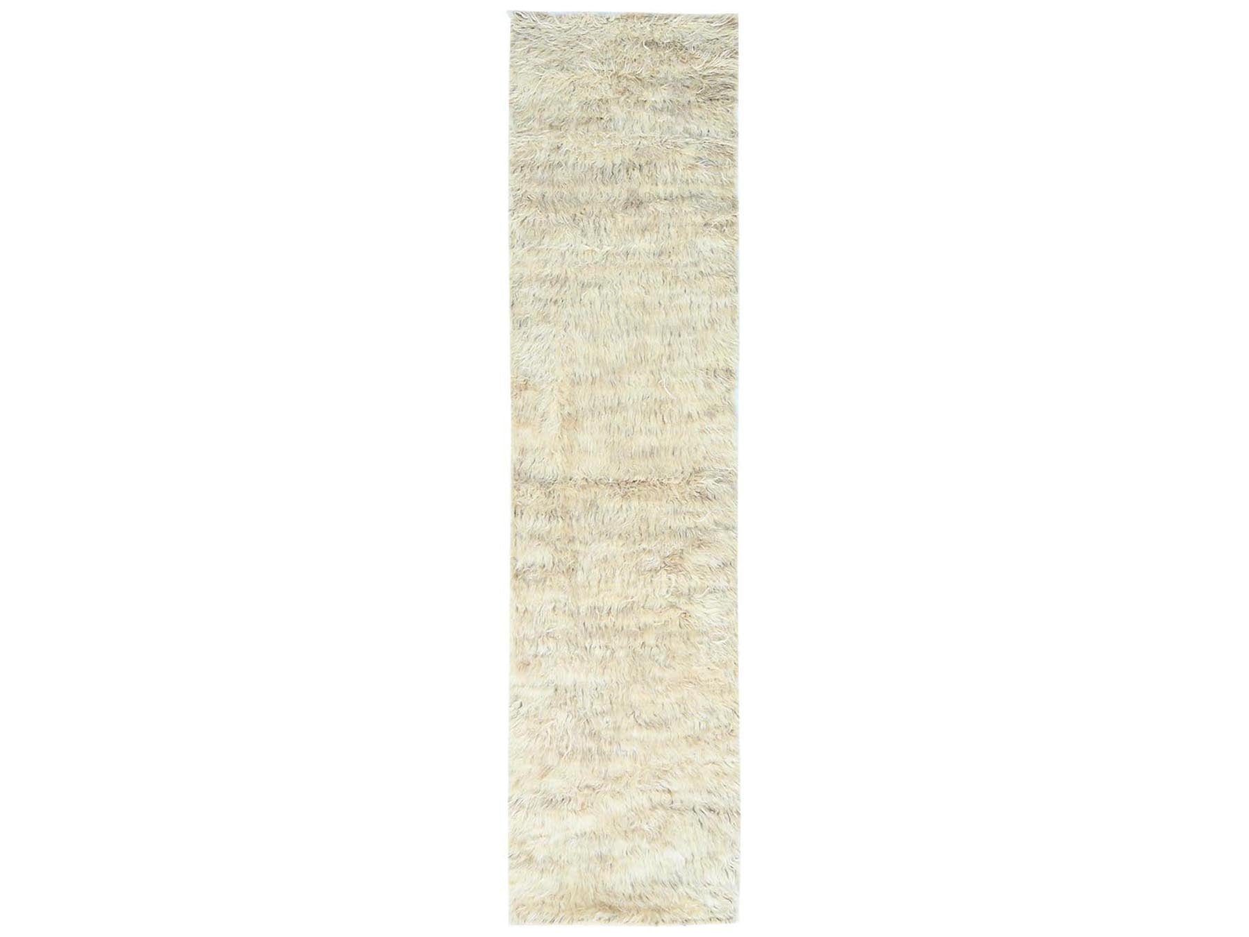 Beige 2'6" x 10'0" Modern / Contemporary Hand knotted Wool Rug - Sku: O082574
