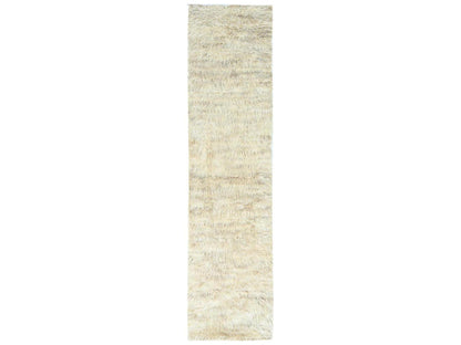 Beige 2'6" x 10'0" Modern and Contemporary Hand knotted Wool Rug - Sku: O082574