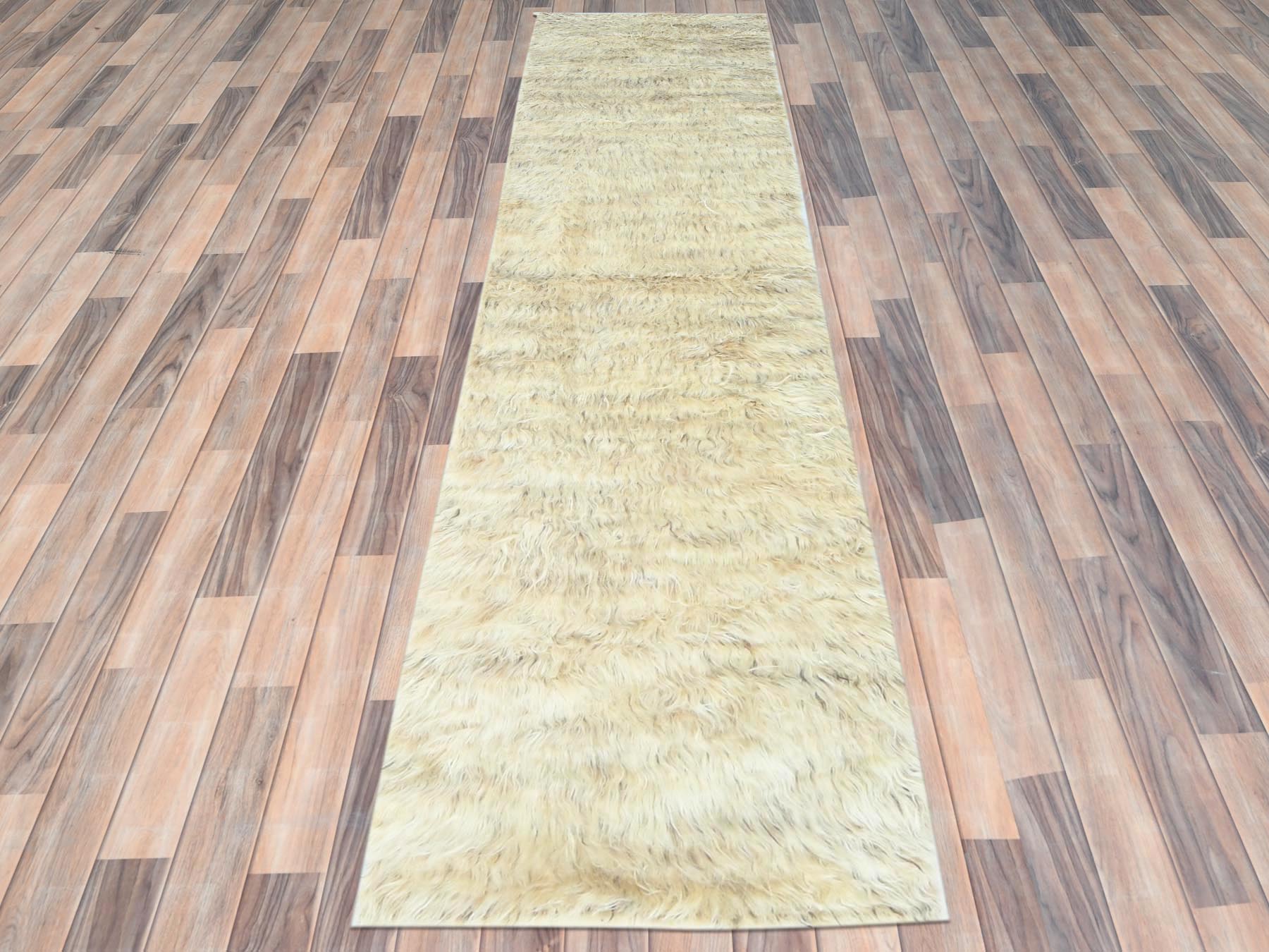 Beige 2'6" x 10'0" Modern / Contemporary Hand knotted Wool Rug - Sku: O082574