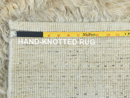 Beige 2'6" x 10'0" Modern and Contemporary Hand knotted Wool Rug - Sku: O082574