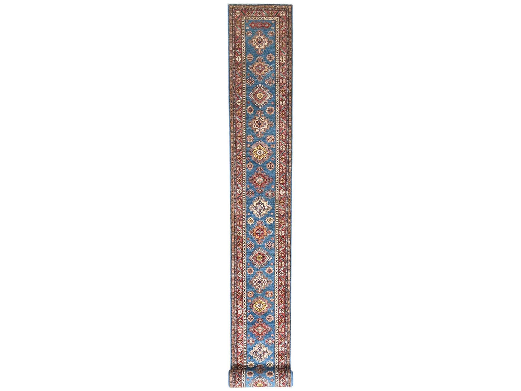 Kazak Kazak hand-knotted wool runner in Blue & Red, 2'9" x 40'6" — SKU O082575