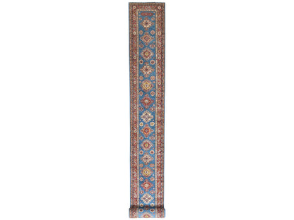 Blue 2'9" x 40'6" Kazak Hand knotted Wool Rug - Sku: O082575