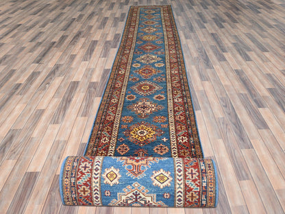 Blue 2'9" x 40'6" Kazak Hand knotted Wool Rug - Sku: O082575