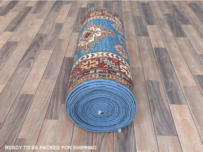 Kazak Kazak hand-knotted wool runner in Blue & Red, 2'9" x 40'6" — SKU O082575 (view 5)