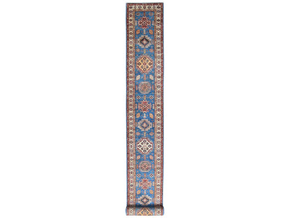 Blue 2'6" x 33'6" Kazak Hand knotted Wool Rug - Sku: O082577