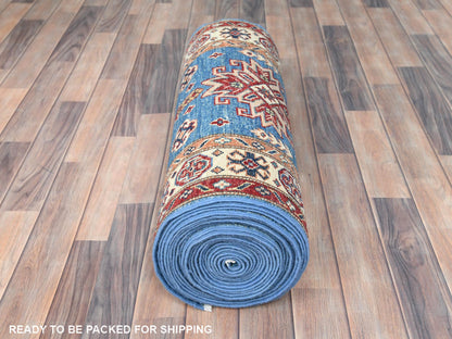 Blue 2'6" x 33'6" Kazak Hand knotted Wool Rug - Sku: O082577