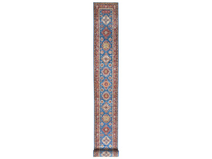 Blue 2'8" x 34'0" Kazak Hand knotted Wool Rug - Sku: O082579