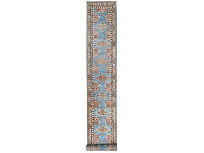 Blue 3'0" x 24'5" Kazak Hand knotted Wool Rug - Sku: O082606