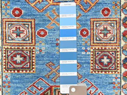 Blue 3'0" x 24'5" Kazak Hand knotted Wool Rug - Sku: O082606
