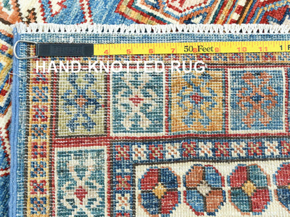 Blue 3'0" x 24'5" Kazak Hand knotted Wool Rug - Sku: O082606