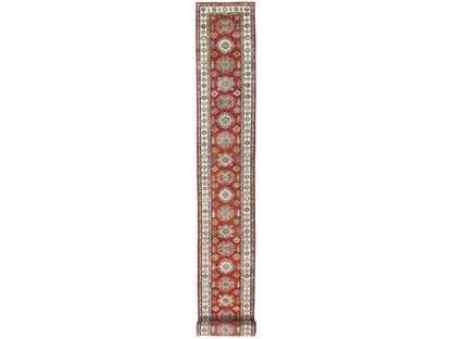 Kazak Kazak hand-knotted wool runner in Red & Ivory, 2'8" x 39'1" — SKU O082607