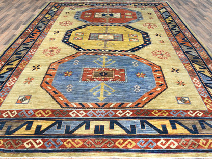 Tribal & Geometric hand-knotted wool rug in Green & Red, 10'2" x 13'6" — SKU O082613 (view 2)