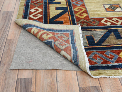 Tribal & Geometric hand-knotted wool rug in Green & Red, 10'2" x 13'6" — SKU O082613 (view 4)