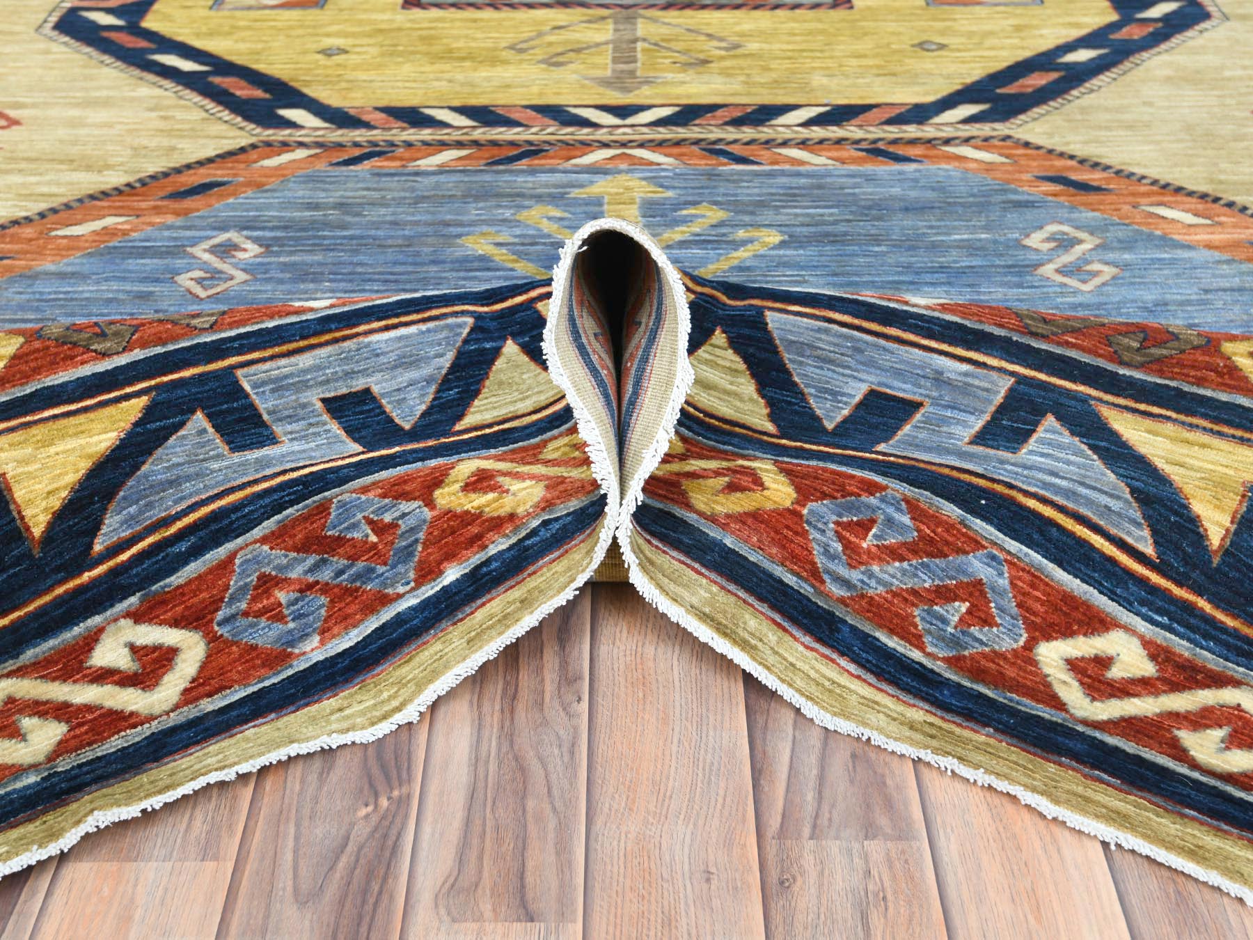Tribal & Geometric hand-knotted wool rug in Green & Red, 10'2" x 13'6" — SKU O082613 (view 5)