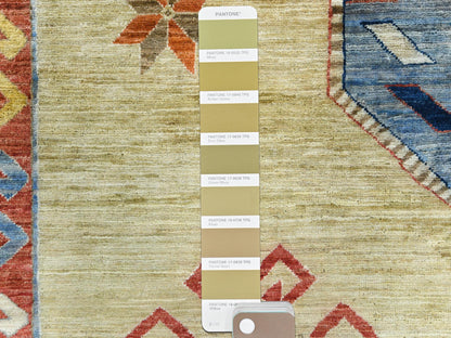 Tribal & Geometric hand-knotted wool rug in Green & Red, 10'2" x 13'6" — SKU O082613 (view 7)