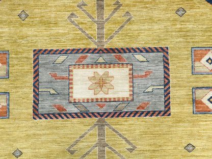 Tribal & Geometric hand-knotted wool rug in Green & Red, 10'2" x 13'6" — SKU O082613 (view 8)