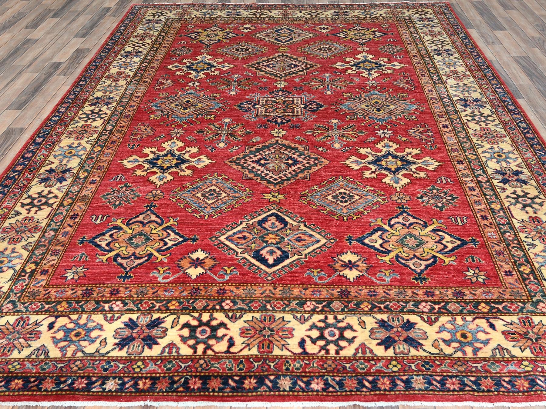 Kazak Kazak hand-knotted wool rug in Red & Ivory, 7'10" x 10'6" — SKU O082640 (view 2)