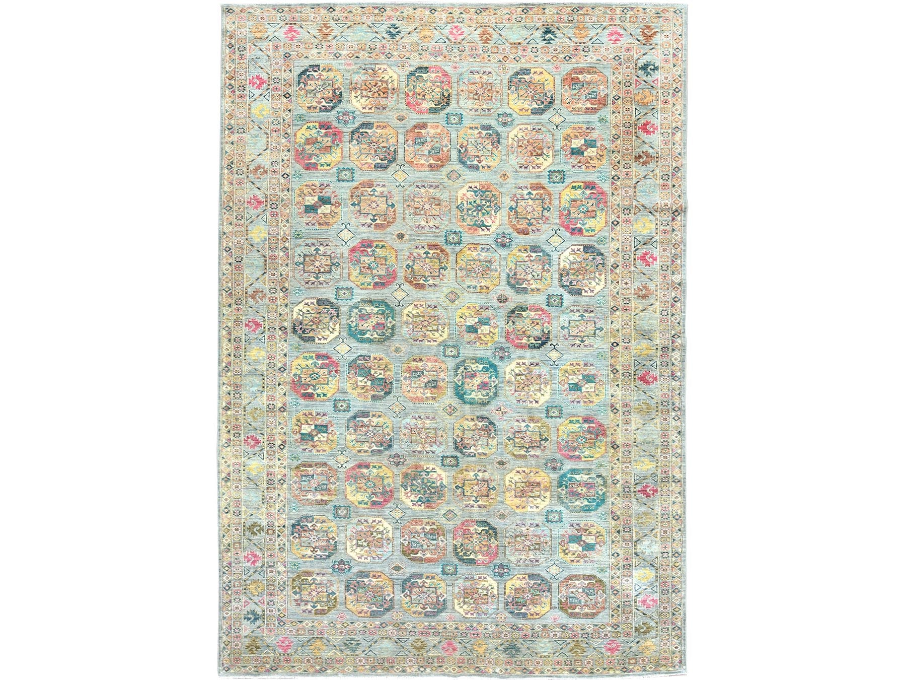 Kazak Kazak hand-knotted wool rug in Blue, 9'9" x 14'1" — SKU O082656