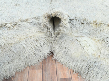 Grey 8'0" x 9'9" Modern / Contemporary Hand knotted Wool Rug - Sku: O082660