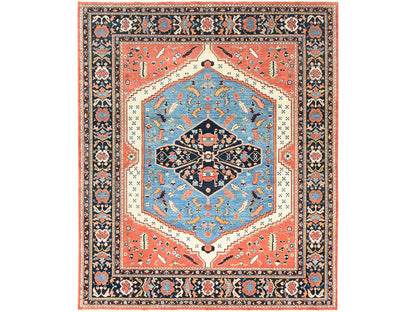 Heriz Heriz hand-knotted wool rug in Orange & Navy Blue, 8' x 9'6" — SKU O082676