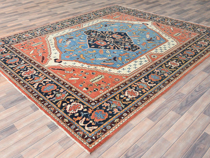 Heriz Heriz hand-knotted wool rug in Orange & Navy Blue, 8' x 9'6" — SKU O082676 (view 3)
