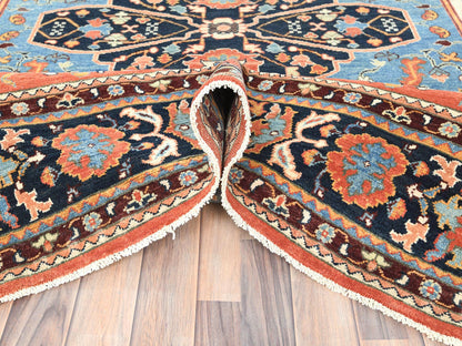 Heriz Heriz hand-knotted wool rug in Orange & Navy Blue, 8' x 9'6" — SKU O082676 (view 5)