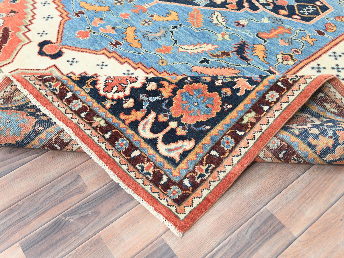 Heriz Heriz hand-knotted wool rug in Orange & Navy Blue, 8' x 9'6" — SKU O082676 (view 6)
