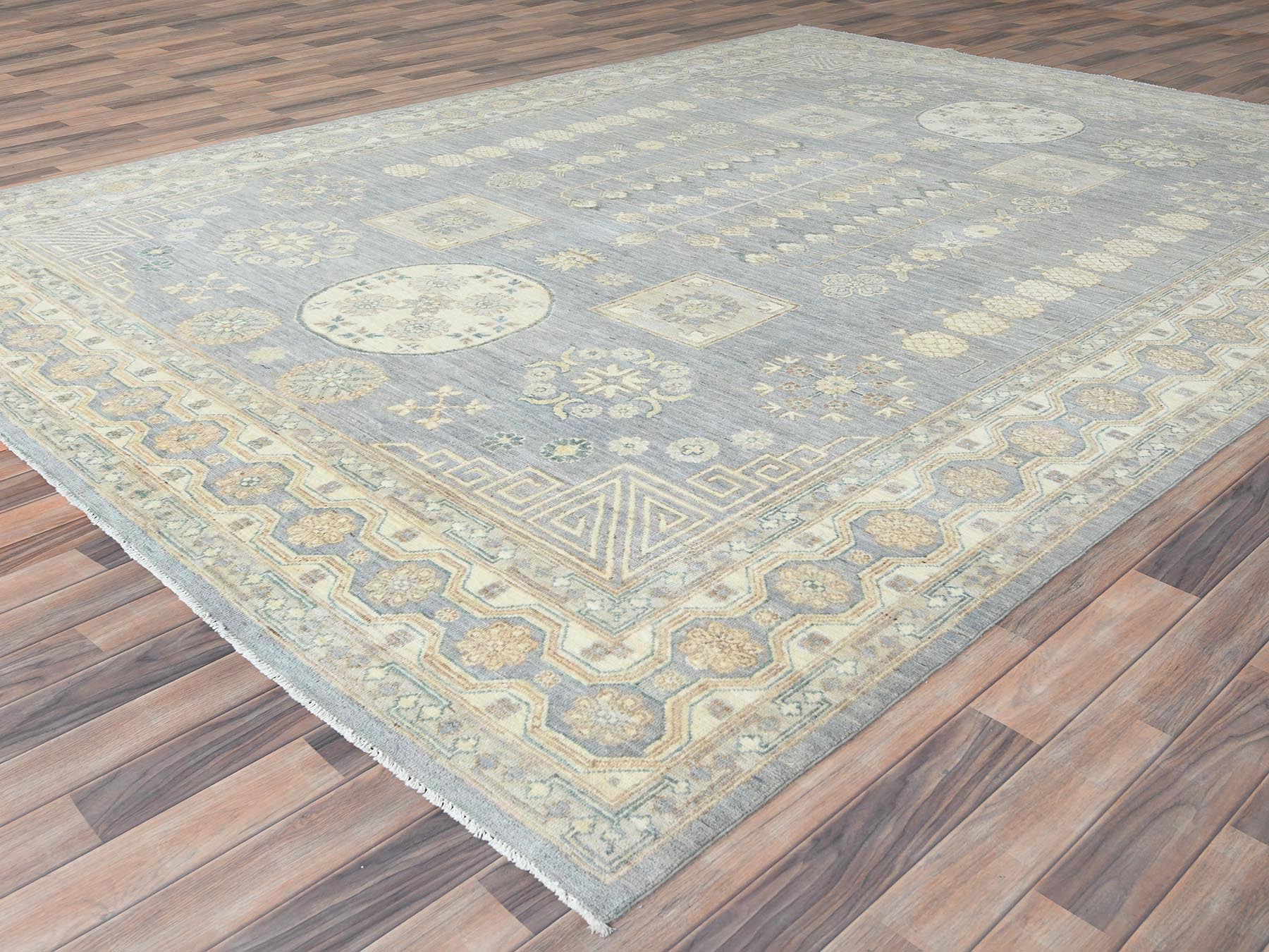 Khotan Oushak hand-knotted wool rug in Gray & Ivory, 9'1" x 12' — SKU O082702 (view 3)