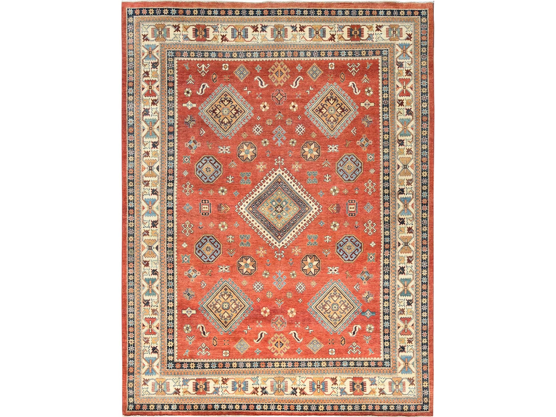 Kazak Kazak hand-knotted wool rug in Red & Ivory, 9' x 11'9" — SKU O082709
