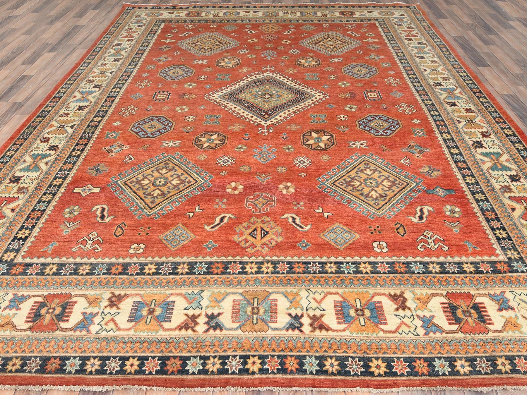 Kazak Kazak hand-knotted wool rug in Red & Ivory, 9' x 11'9" — SKU O082709 (view 2)