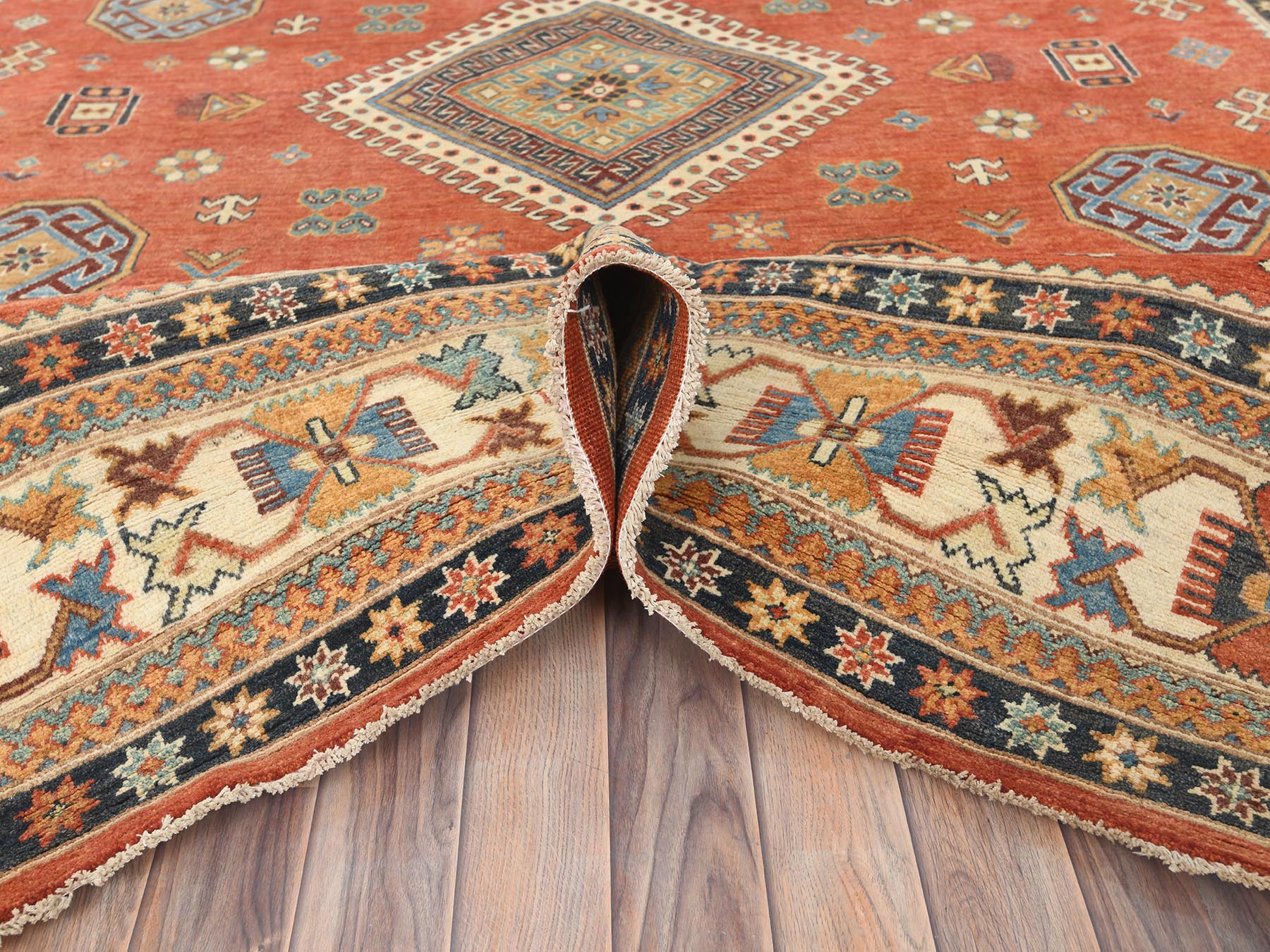 Kazak Kazak hand-knotted wool rug in Red & Ivory, 9' x 11'9" — SKU O082709 (view 5)