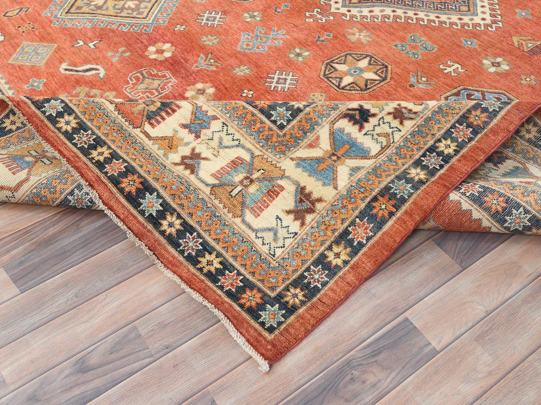 Kazak Kazak hand-knotted wool rug in Red & Ivory, 9' x 11'9" — SKU O082709 (view 6)