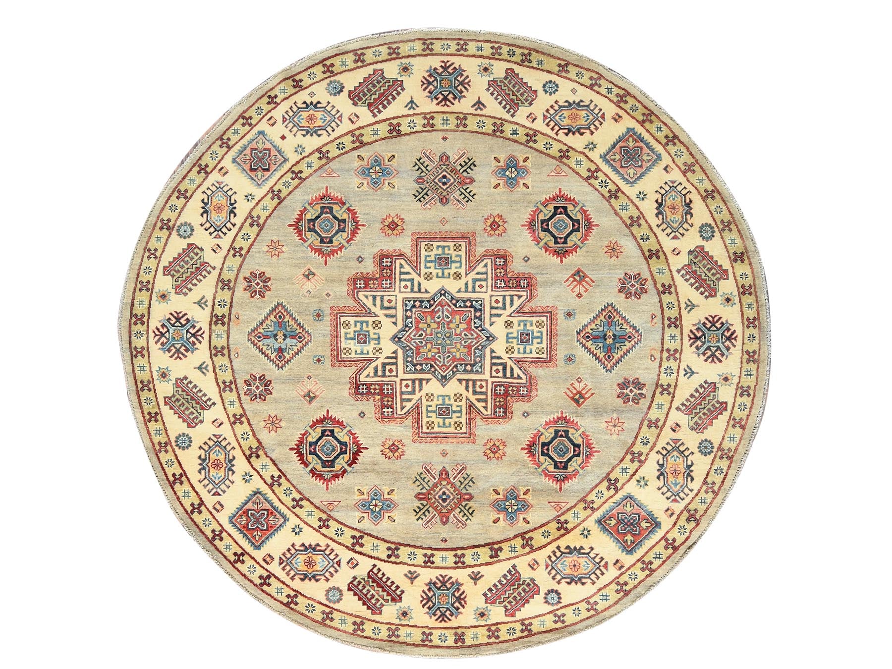 Kazak Kazak hand-knotted wool rug in Yellow & Beige, 7'9" x 8' — SKU O082712