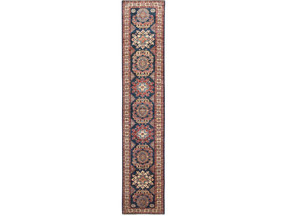 Blue 2'7" x 13'6" Kazak Hand knotted Wool Rug - Sku: O082725