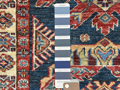 Blue 2'7" x 13'6" Kazak Hand knotted Wool Rug - Sku: O082725