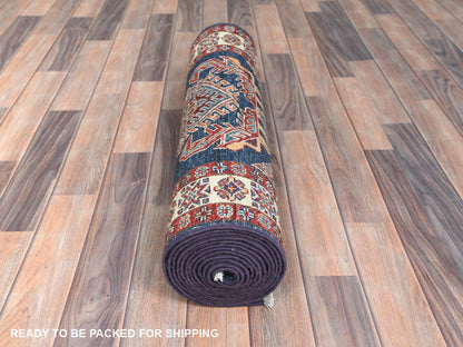 Blue 2'7" x 13'6" Kazak Hand knotted Wool Rug - Sku: O082725
