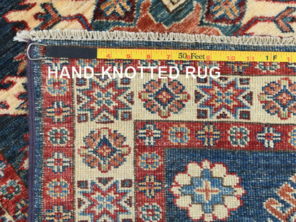 Blue 2'7" x 13'6" Kazak Hand knotted Wool Rug - Sku: O082725
