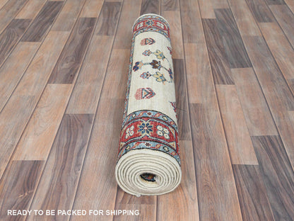 Kazak Kazak hand-knotted wool runner in Ivory & Red, 2'7" x 8'6" — SKU O082733 (view 5)
