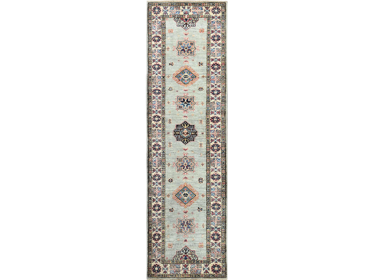 Kazak Kazak hand-knotted wool runner in Gray & Ivory, 2'5" x 8'6" — SKU O082740