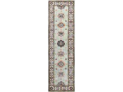 Kazak Kazak hand-knotted wool runner in Gray & Ivory, 2'5" x 8'6" — SKU O082740
