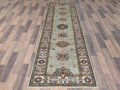 Kazak Kazak hand-knotted wool runner in Gray & Ivory, 2'5" x 8'6" — SKU O082740 (view 2)