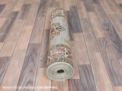 Kazak Kazak hand-knotted wool runner in Gray & Ivory, 2'5" x 8'6" — SKU O082740 (view 5)