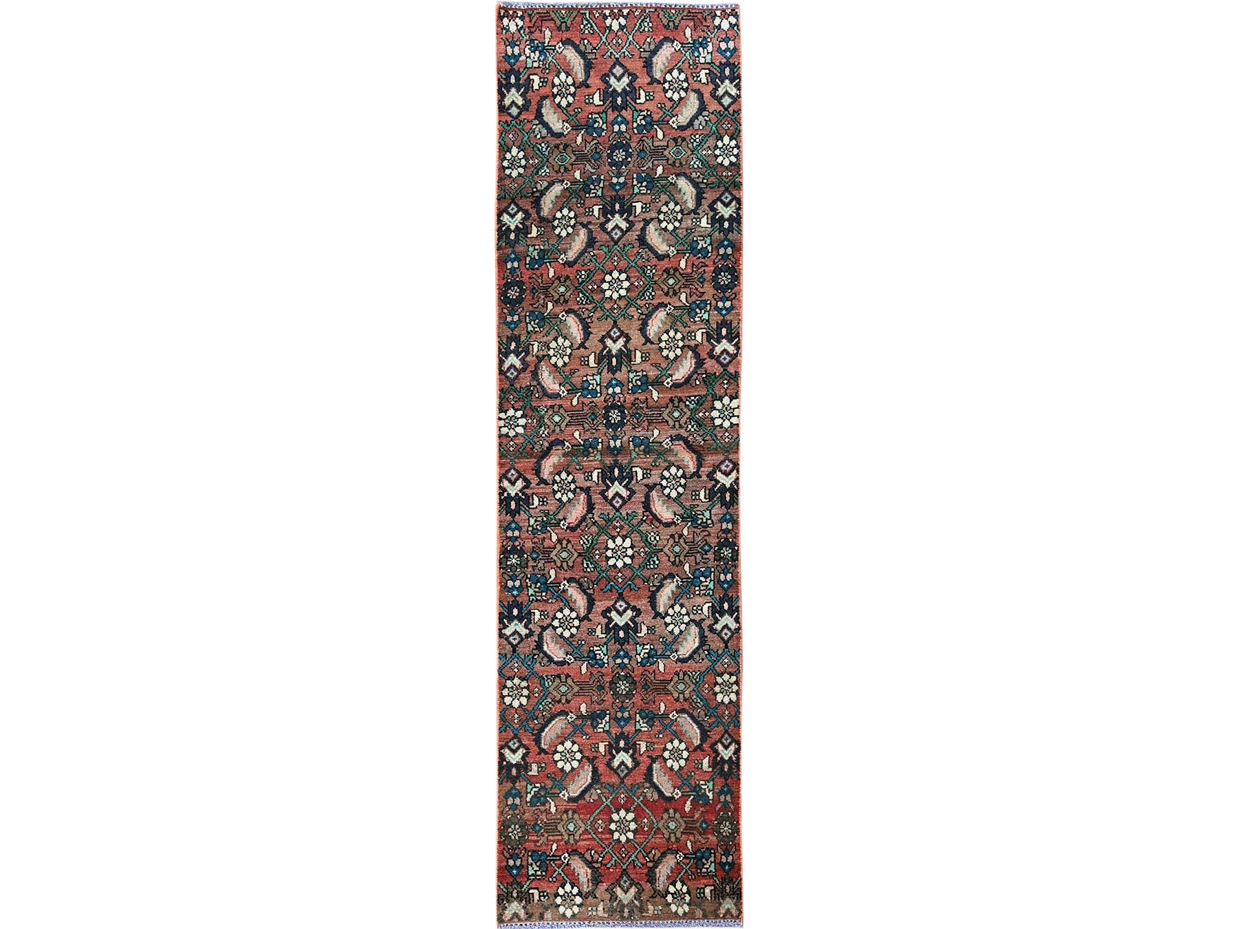 Hamadan Vintage hand-knotted wool runner in Red, 2'2" x 8'7" — SKU O0827