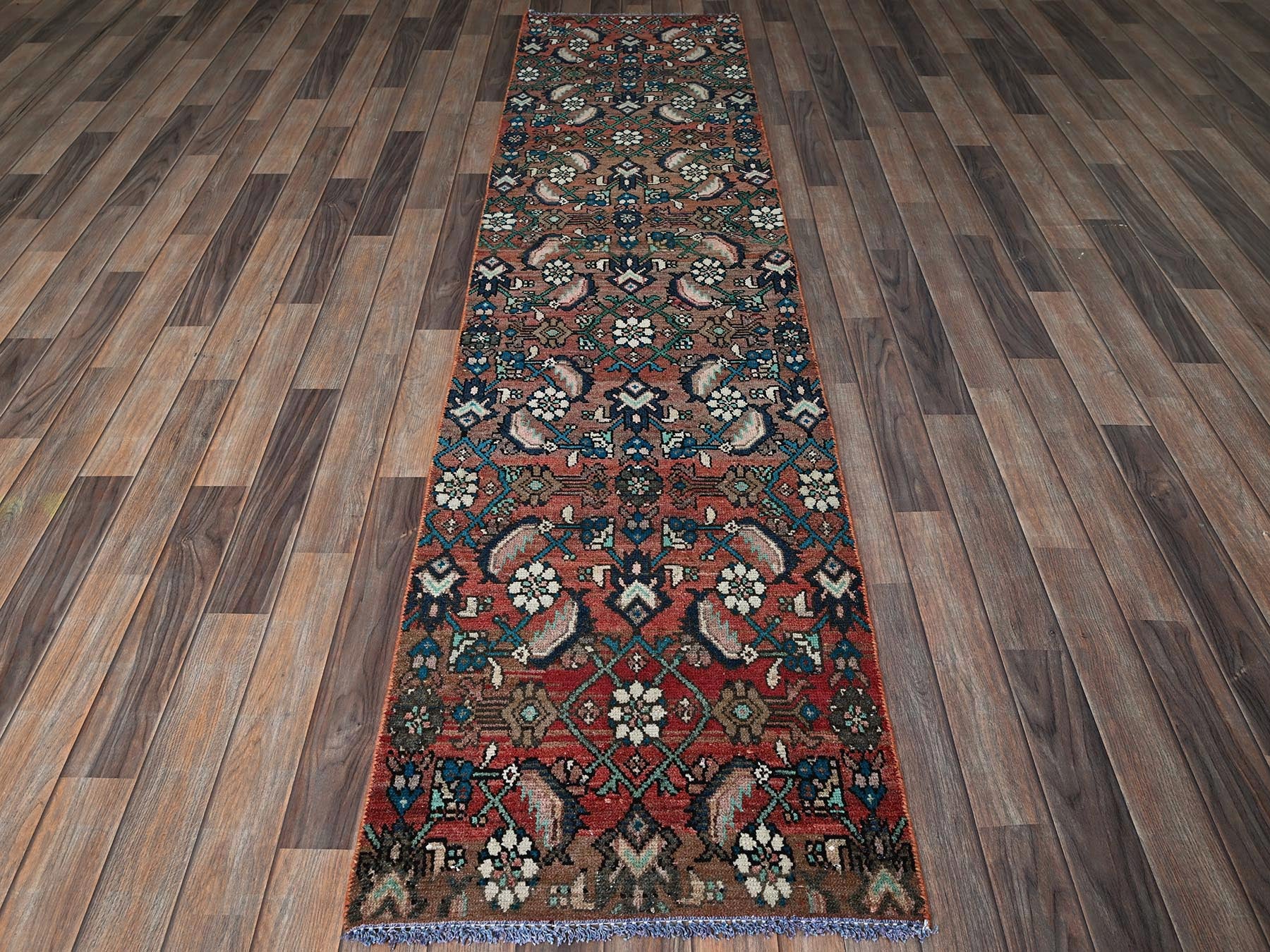 Hamadan Vintage hand-knotted wool runner in Red, 2'2" x 8'7" — SKU O0827 (view 2)