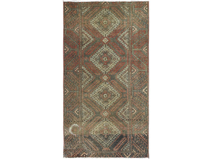 Brown 3'0" x 5'5" Vintage Hand knotted Wool Rug - Sku: O082806