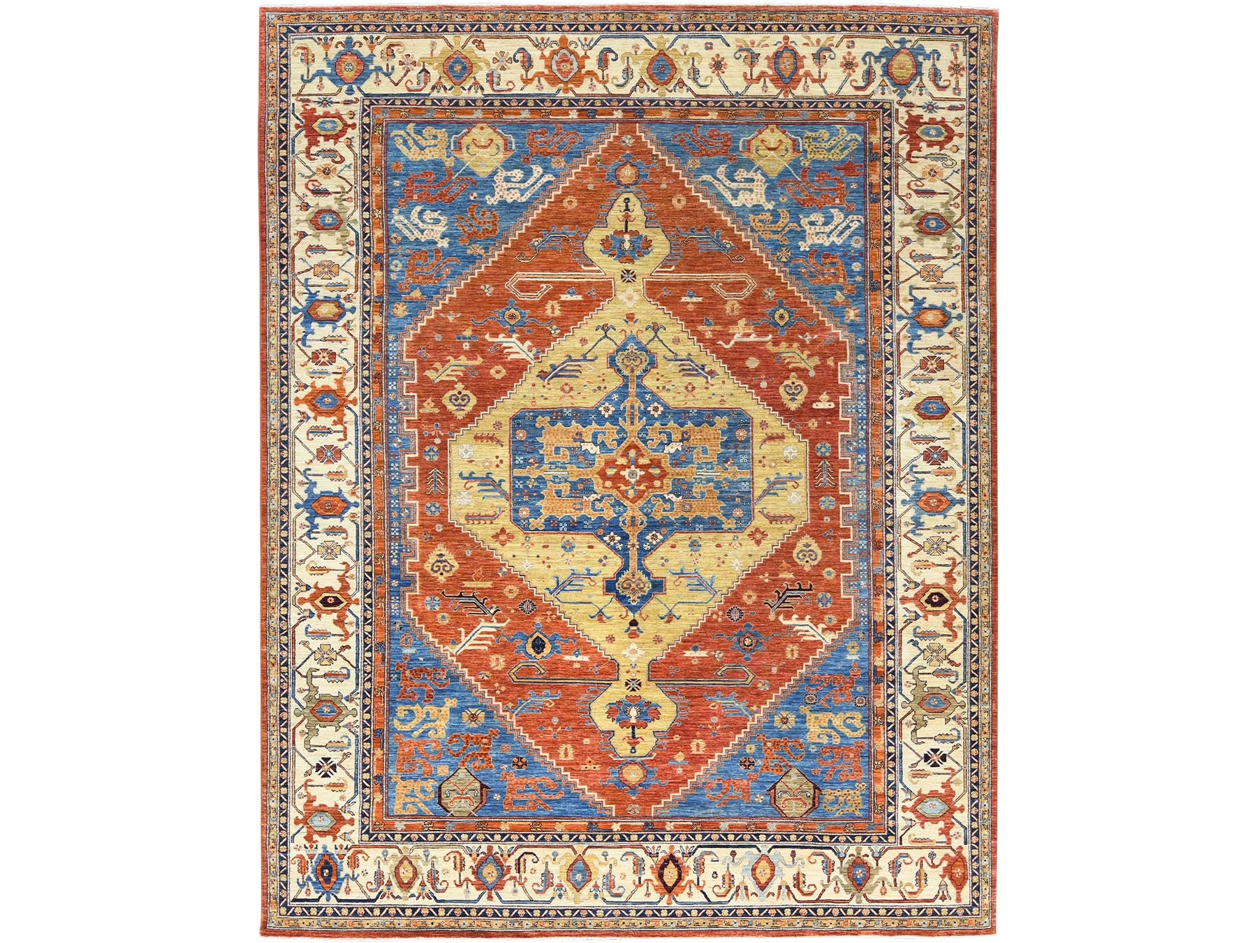 Heriz Tribal & Geometric hand-knotted wool rug in Blue & Beige, 9' x 11'9" — SKU O082880