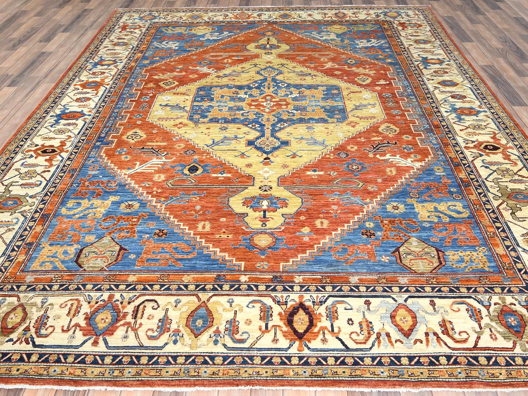Heriz Tribal & Geometric hand-knotted wool rug in Blue & Beige, 9' x 11'9" — SKU O082880 (view 2)