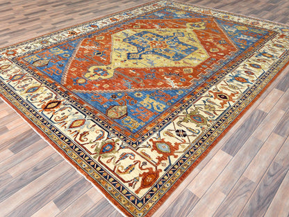 Blue 9'0" x 11'9" Tribal & Geometric Hand knotted Wool Rug - Sku: O082880