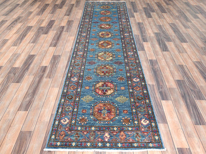 Blue 2'7" x 9'9" Kazak Hand knotted Wool Rug - Sku: O082893